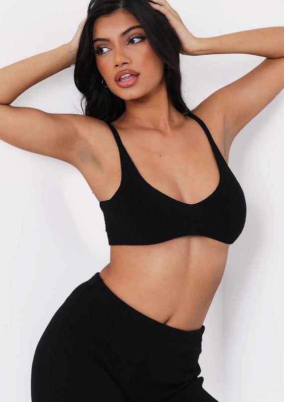 Missyempire Saffron Black Knitted Rib Plunge Bralet