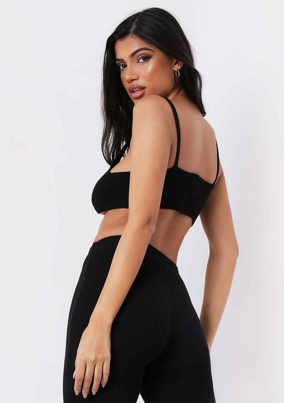 Missyempire Saffron Black Knitted Rib Plunge Bralet