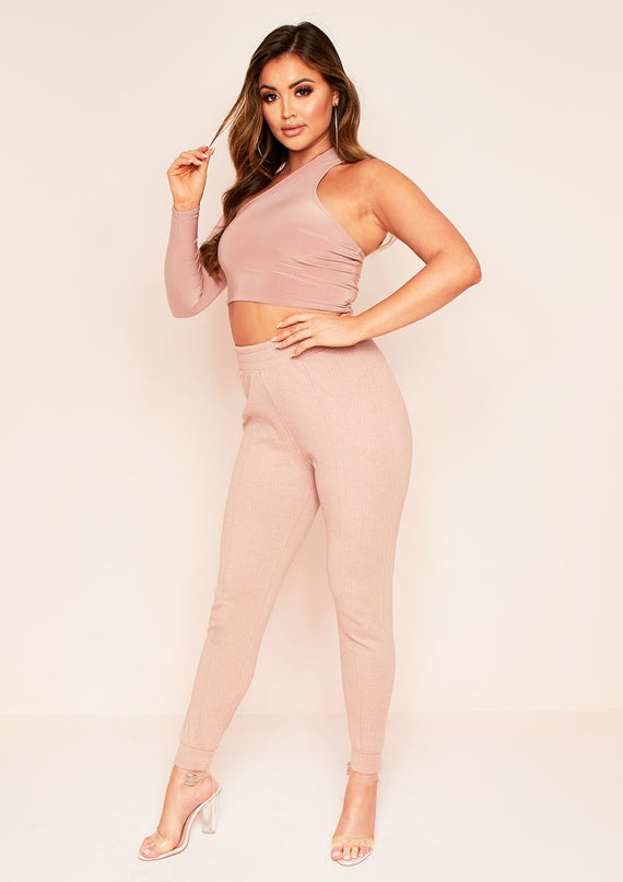 Missyempire Sam Rose One Shoulder Long Sleeve Crop Top