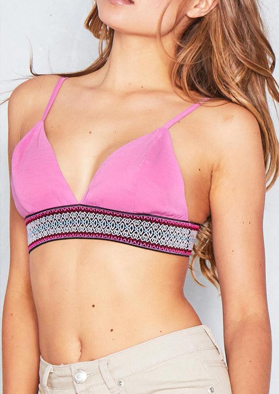 Missyempire Sian Pink Embroidered Tribal Print Bralet