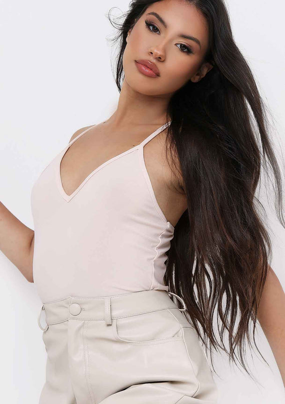 Missyempire Sidra Stone Smooth Plunge Strappy Bodysuit