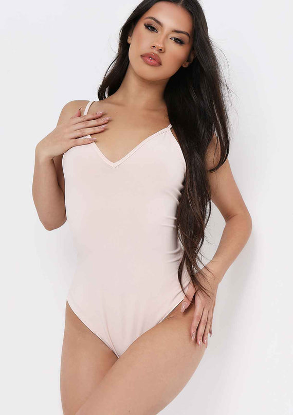 missyempire Sidra Stone Smooth Plunge Strappy Bodysuit