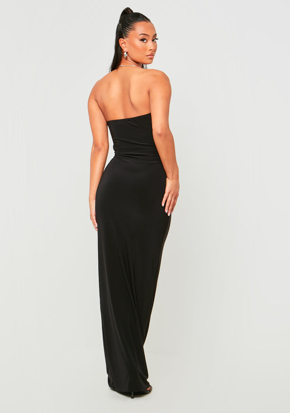 Missyempire Sienna Black Double Layer Slinky Bandeau Cut Out Maxi Dress