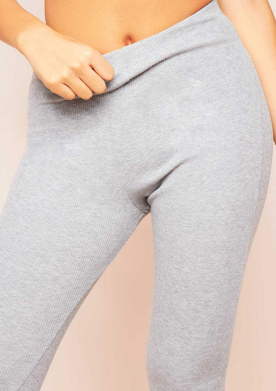Missyempire Siera Grey High Waist Thick Ribbed Leggings