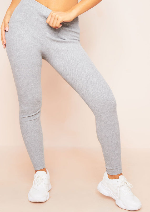 Missyempire Siera Grey High Waist Thick Ribbed Leggings