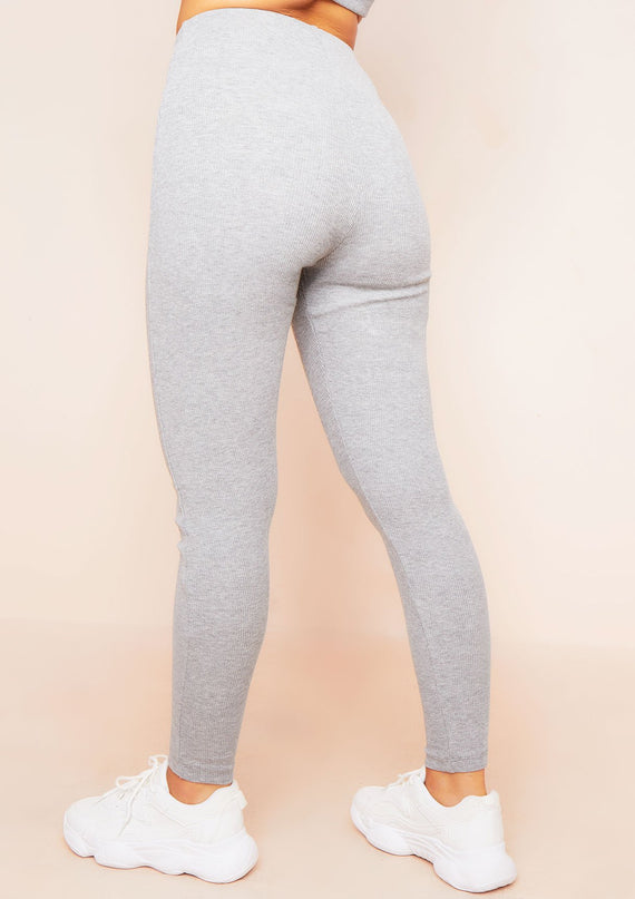 Missyempire Siera Grey High Waist Thick Ribbed Leggings