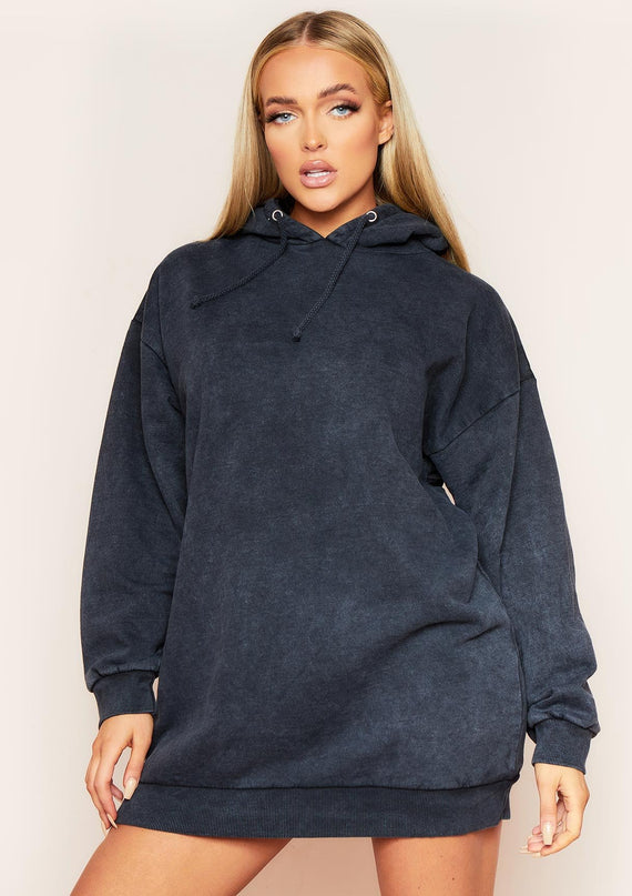 Missyempire Sofia Charcoal Acid Wash Oversized Hoodie Dress