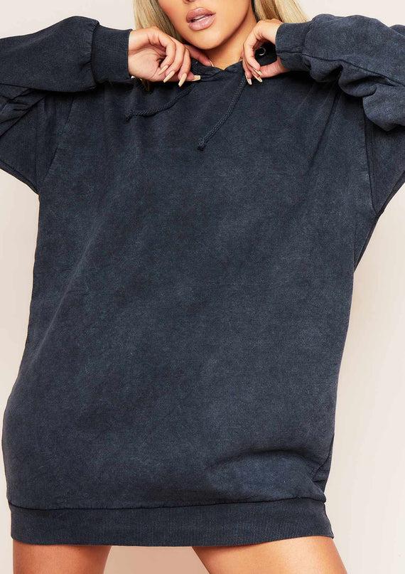 Missyempire Sofia Charcoal Acid Wash Oversized Hoodie Dress