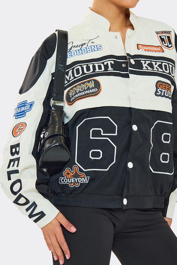 Missyempire Sofie Black Multi-Patch 2-in-1 Detachable Cropped Racing Jacket