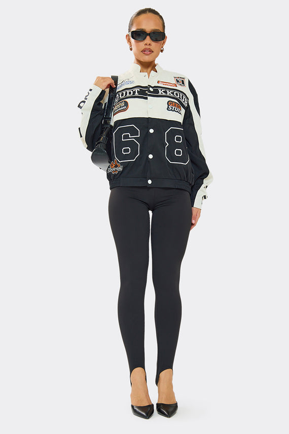 Missyempire Sofie Black Multi-Patch 2-in-1 Detachable Cropped Racing Jacket