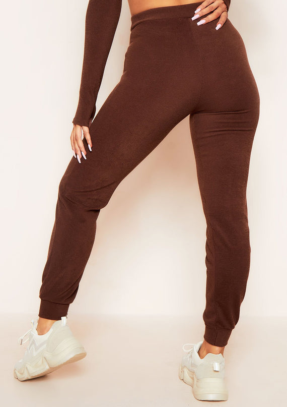 Missyempire Sophie Chocolate Soft Ribbed Drawstring Joggers
