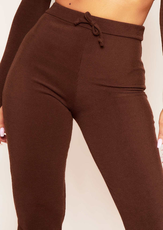 Missyempire Sophie Chocolate Soft Ribbed Drawstring Joggers