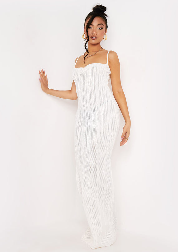 missyempire Stella Ivory Ruched Front Crochet Maxi Dress