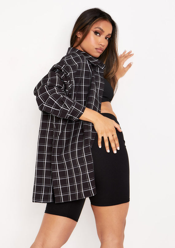 missyempire Teresa Black And White Longline Checked Oversized Shirt