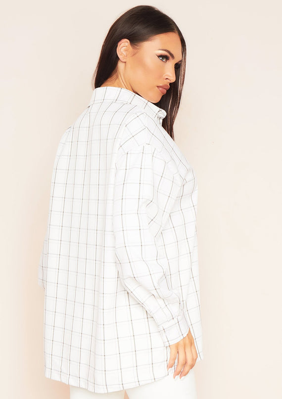 Missyempire Teresa White Longline Checked Oversized Shirt