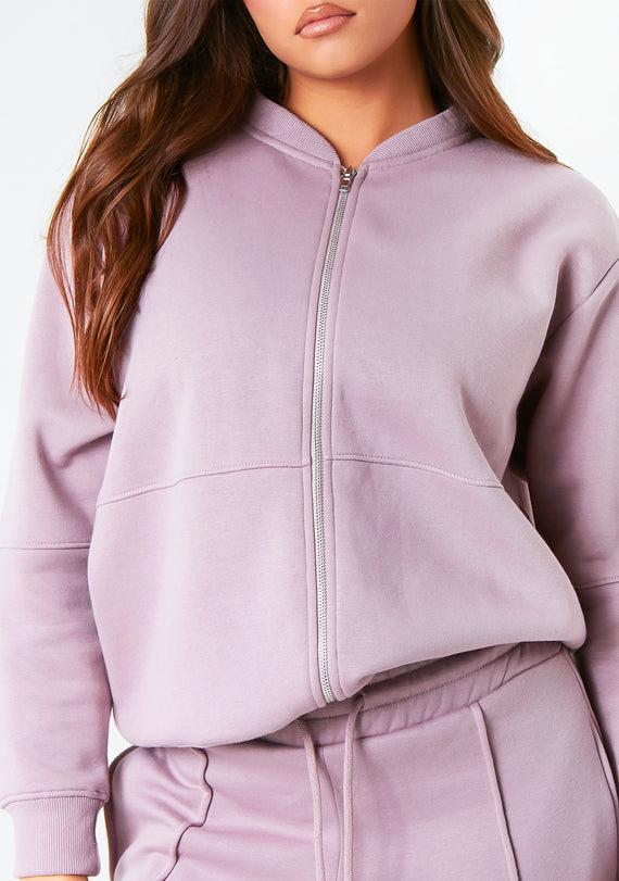 Missyempire Tess Mauve Purple Bomber Jacket Sweatshirt