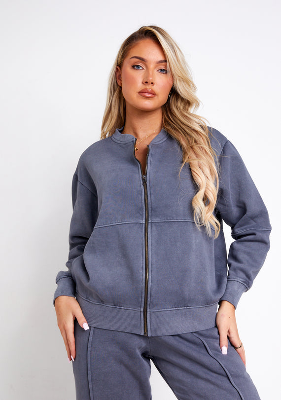 Missyempire Tess Washed Charcoal Bomber Jacket Sweatshirt