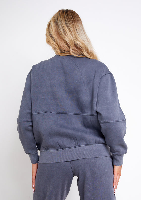 Missyempire Tess Washed Charcoal Bomber Jacket Sweatshirt