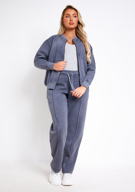 Missyempire Tess Washed Charcoal Bomber Jacket Sweatshirt