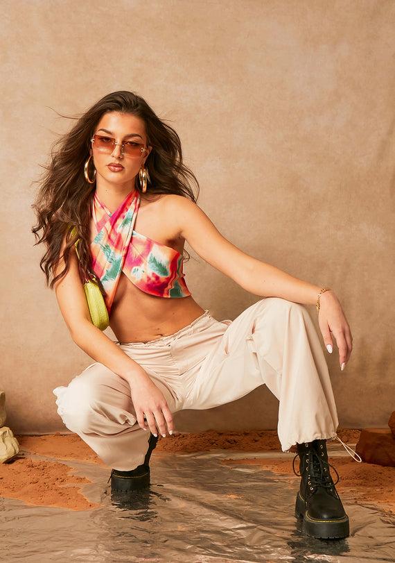 Missyempire Thea Multi Print Cross Over Halter Neck Bikini Top