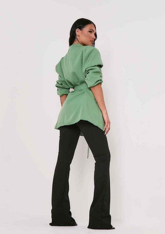 Missyempire Tia Olive Green Oversized Belted Blazer