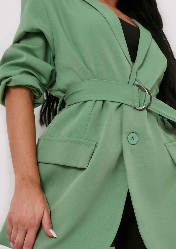 Missyempire Tia Olive Green Oversized Belted Blazer