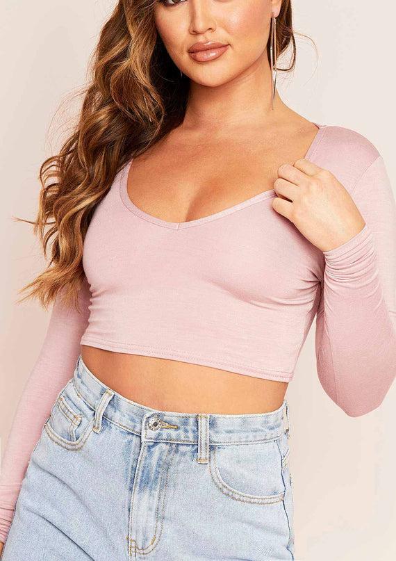 Missyempire Tilda Rose Basic Jersey V Plunge Crop Top