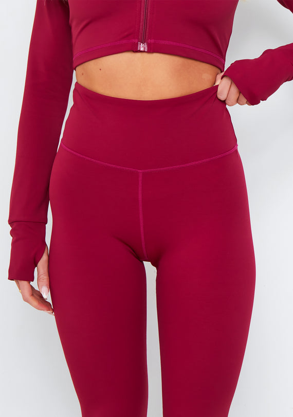 Missyempire Valeria Burgundy Missy Empire High Waisted Gym Leggings