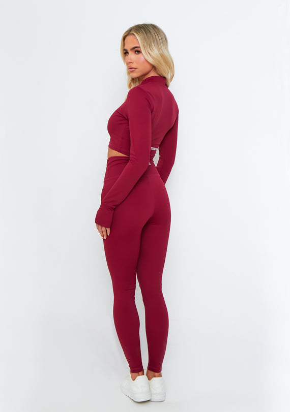 Missyempire Valeria Burgundy Missy Empire High Waisted Gym Leggings