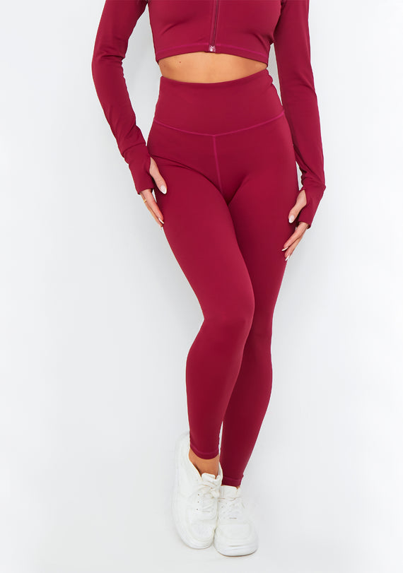 Missyempire Valeria Burgundy Missy Empire High Waisted Gym Leggings