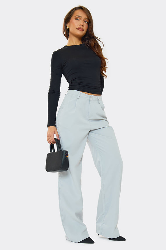 Missyempire Yasmin Light Grey Straight Leg Trousers