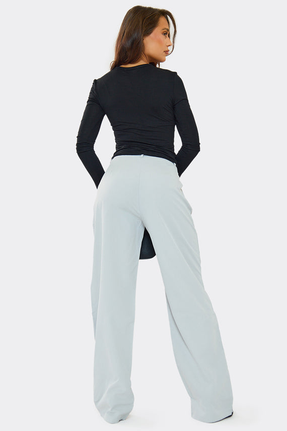 Missyempire Yasmin Light Grey Straight Leg Trousers