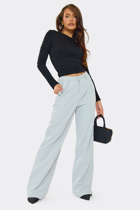 missyempire Yasmin Light Grey Straight Leg Trousers