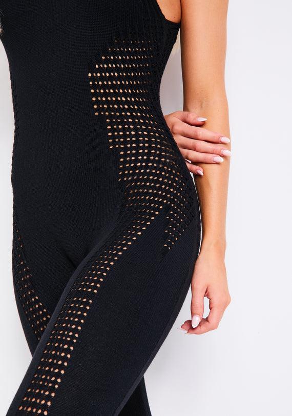 Missyempire Zahra Black Contour Effect Knit Jumpsuit