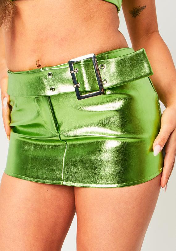 Missyempire Zara Green Metallic Belted Micro Mini Skirt