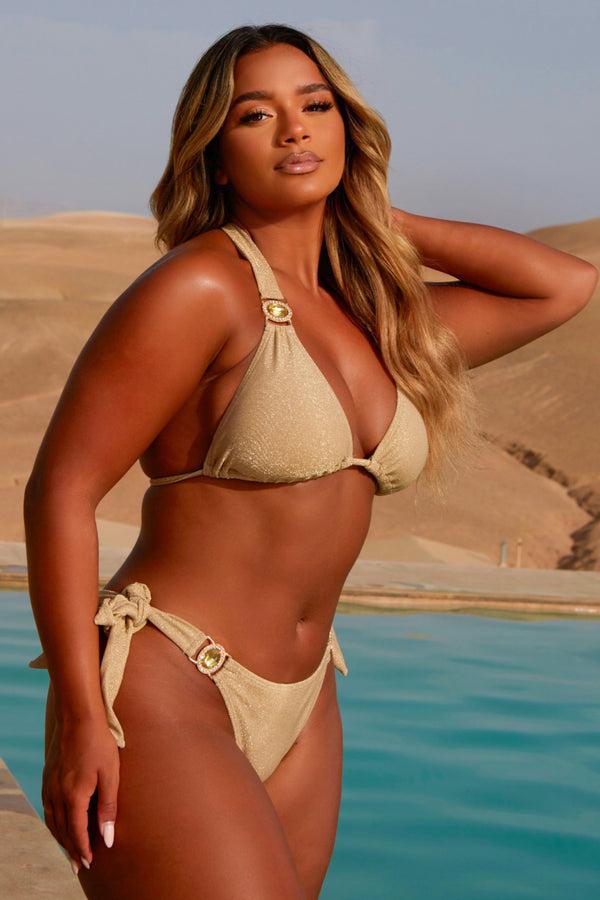 Moda Minx Lumiére 'Champagne' Lurex Triangle Crystal Bikini Top