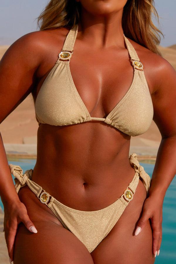 Moda Minx Lumiére 'Champagne' Lurex Triangle Crystal Bikini Top