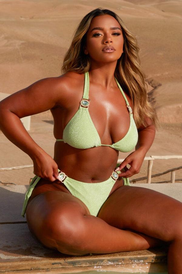 Moda Minx Lumiére 'Mint' Lurex Tie Side Crystal Bikini Bottoms