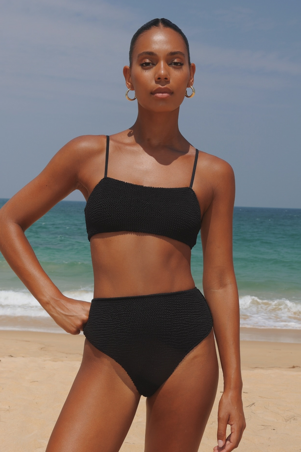 moda minx 'Black' Scrunch Crop Bikini Top