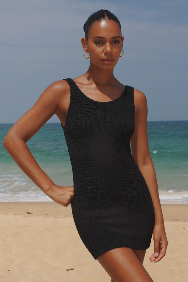 Moda Minx 'Black' Scrunch Low-Back Mini Dress