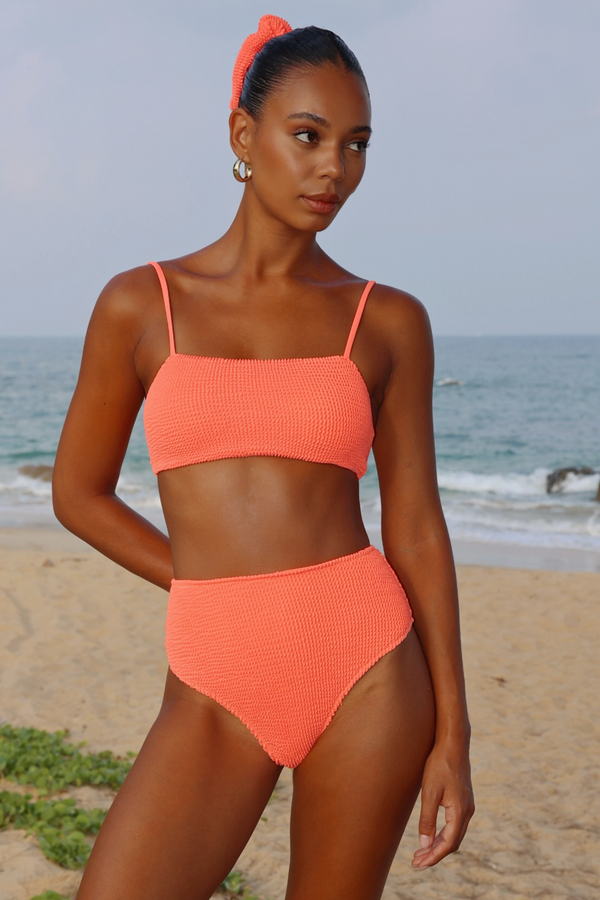 moda minx 'Coral' Scrunch Crop Bikini Top