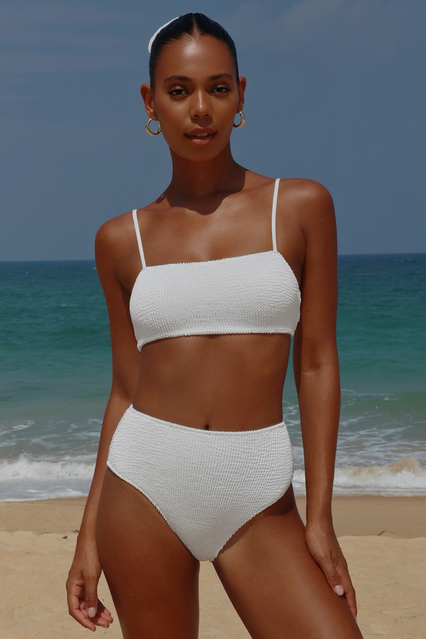 moda minx 'White' Scrunch Crop Bikini Top