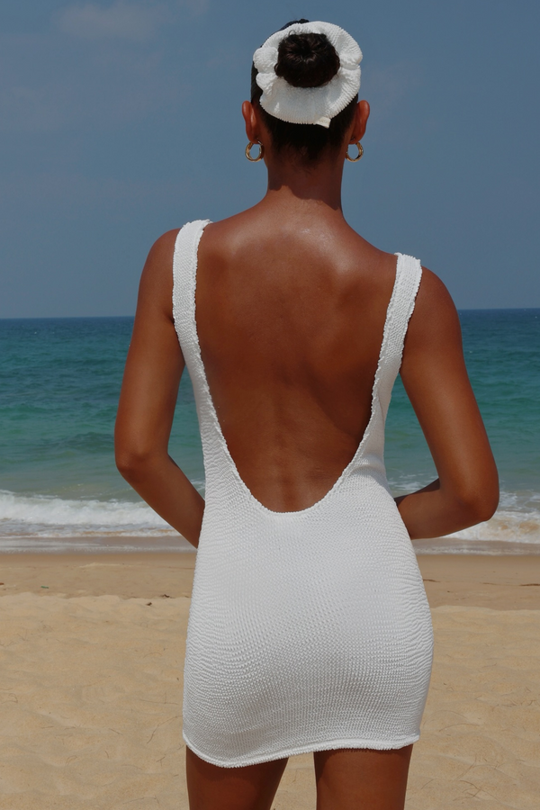 Moda Minx 'White' Scrunch Low-Back Mini Dress
