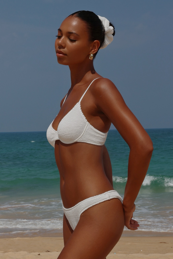 Moda Minx 'White' Scrunch Thick Strap Fixed Bikini Bottoms