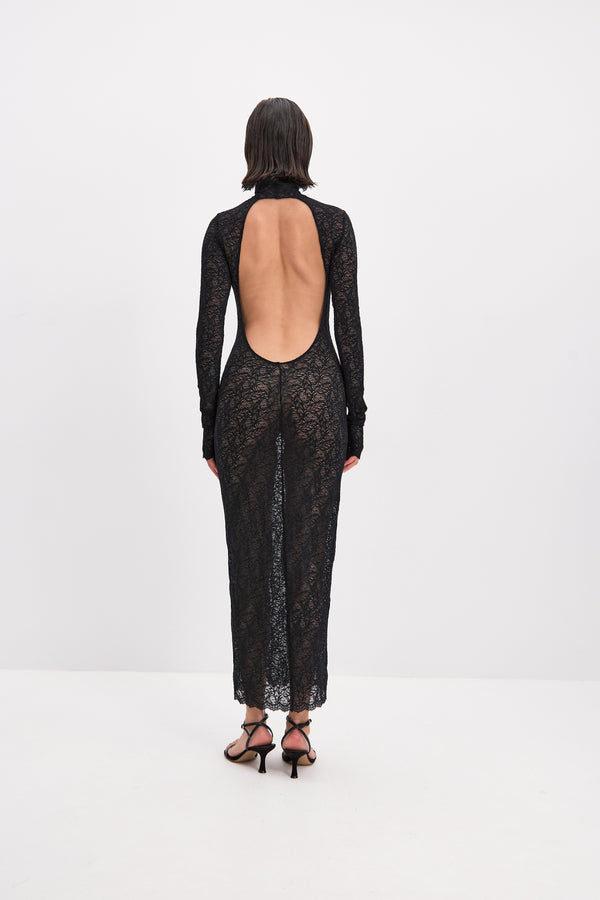 Monosuit Backless Black Lace Long Sleeve Turtleneck Dress Seduction