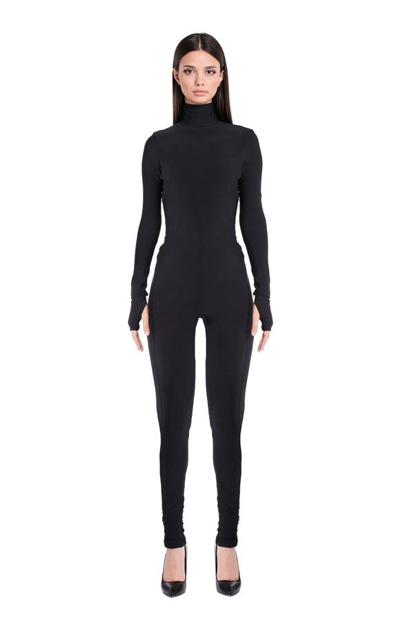 monosuit Backless Long Sleeve Turtleneck Bodysuit Cosmic Chic Black