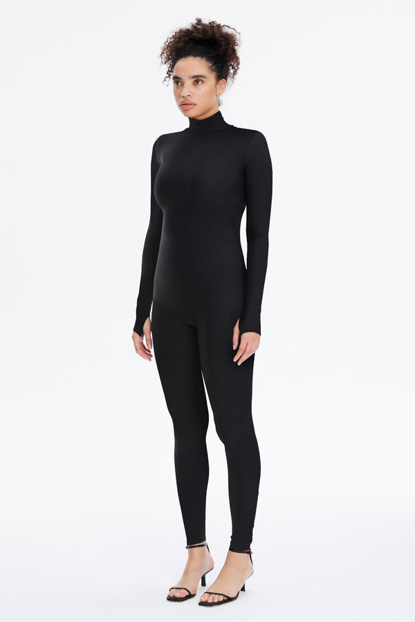 Monosuit Black Long Sleeve High Neck Full Bodysuit Total Black