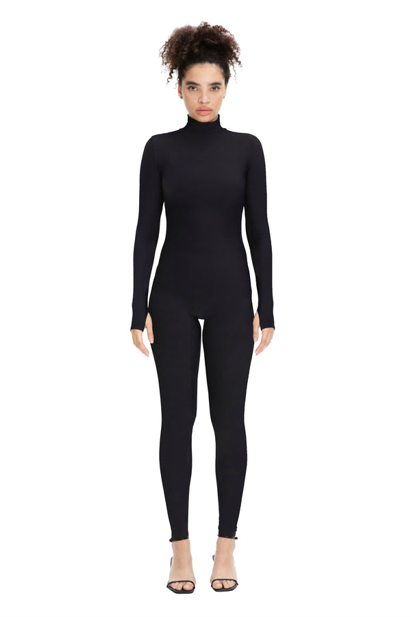 monosuit Black Long Sleeve High Neck Full Bodysuit Total Black