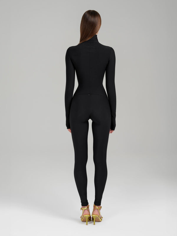 Monosuit Black Long Sleeve Turtleneck Zip Up Full Bodysuit Total Zipper