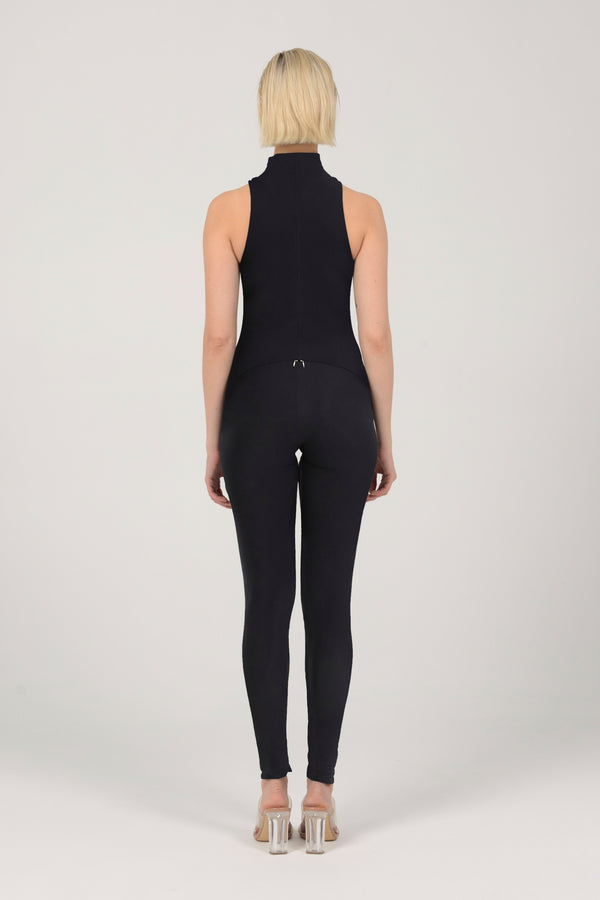 Monosuit Black Sleeveless High Neck Zip Up Bodysuit Americana